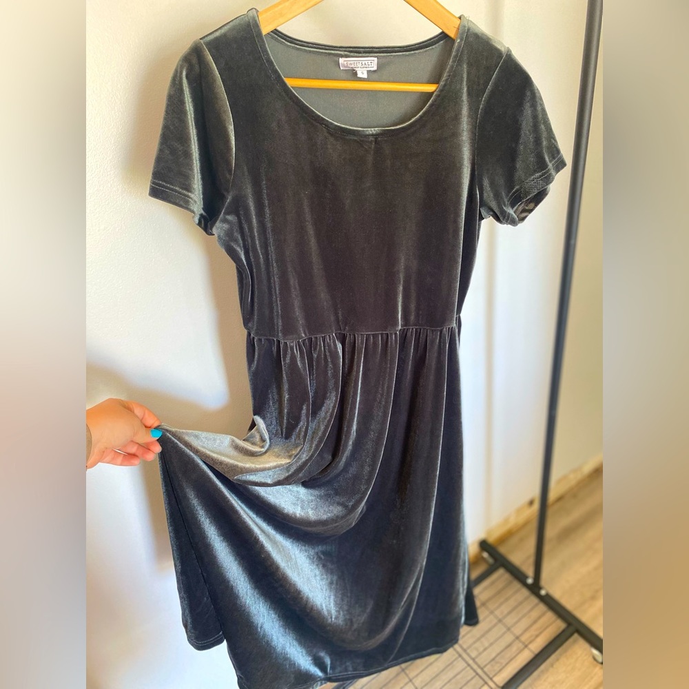 Sweet Salt grey/silver velvet a-line dress